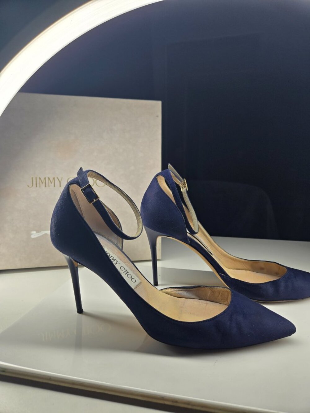 Jimmy Choo Lucy 85 Navy Suede D'Orsay Pumps – Size 39.5 / US 8.5 👠✨